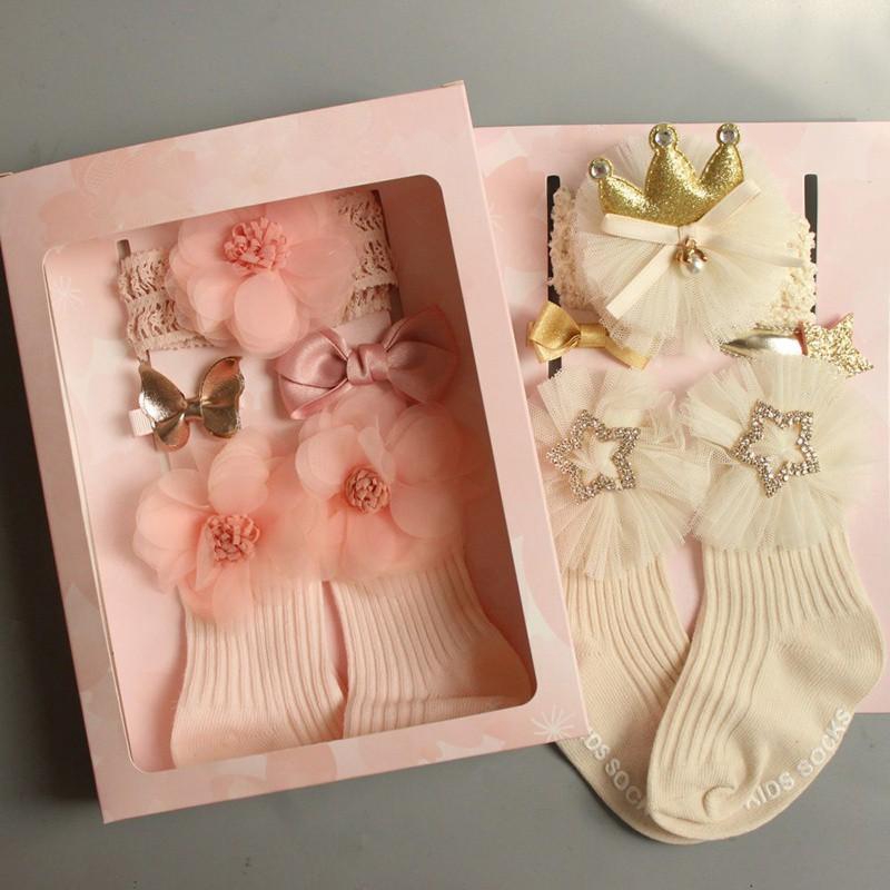 Bộ phụ kiện tóc kèm vớ nhiều kiểu dáng xinh xắn dành cho bé gái