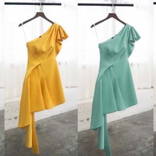 Đầm dự tiệc lệch vai bèo 1 bên tay con