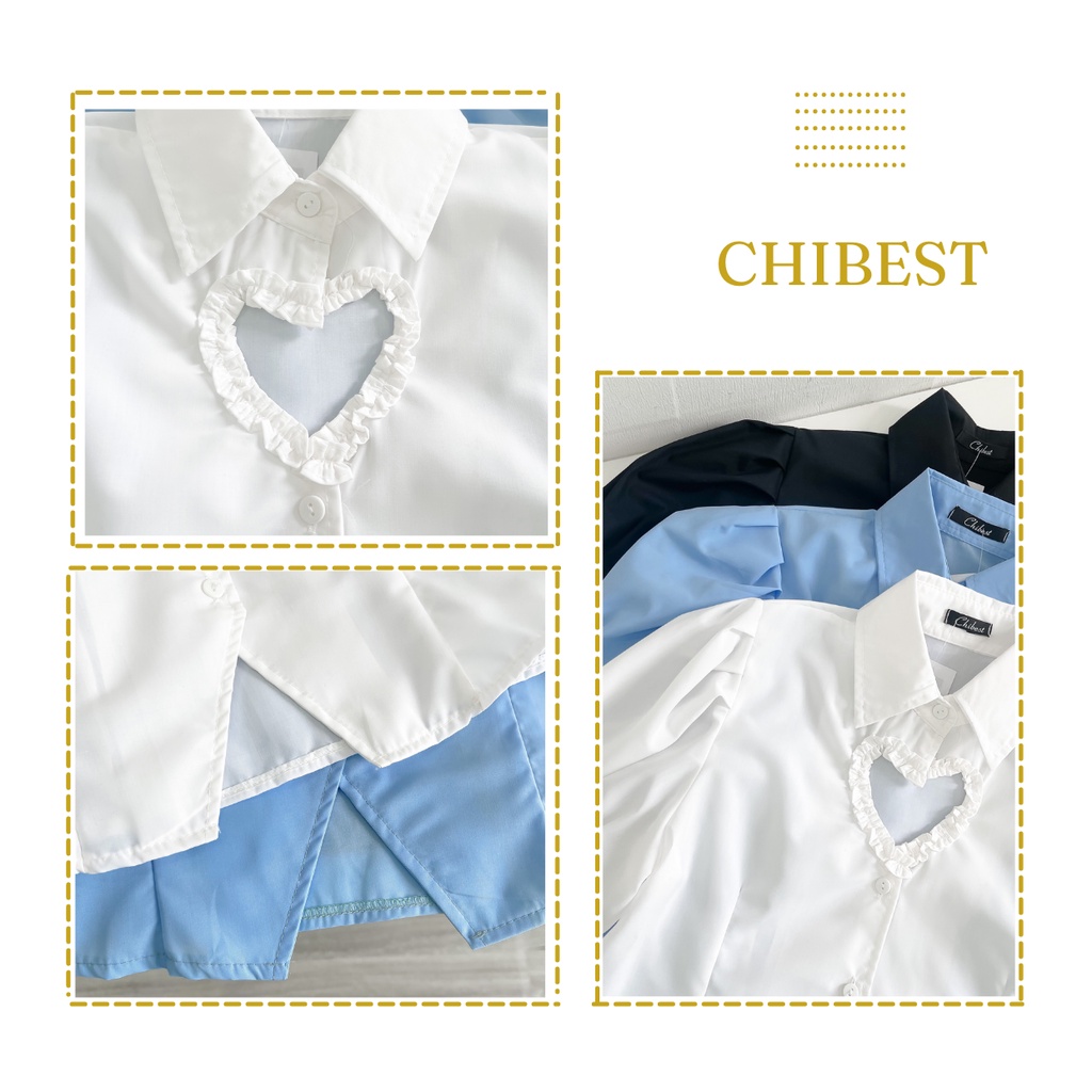 Áo kiểu sơmi kate cổ khoét hình tim phối tay phồng CHIBEST DAB73