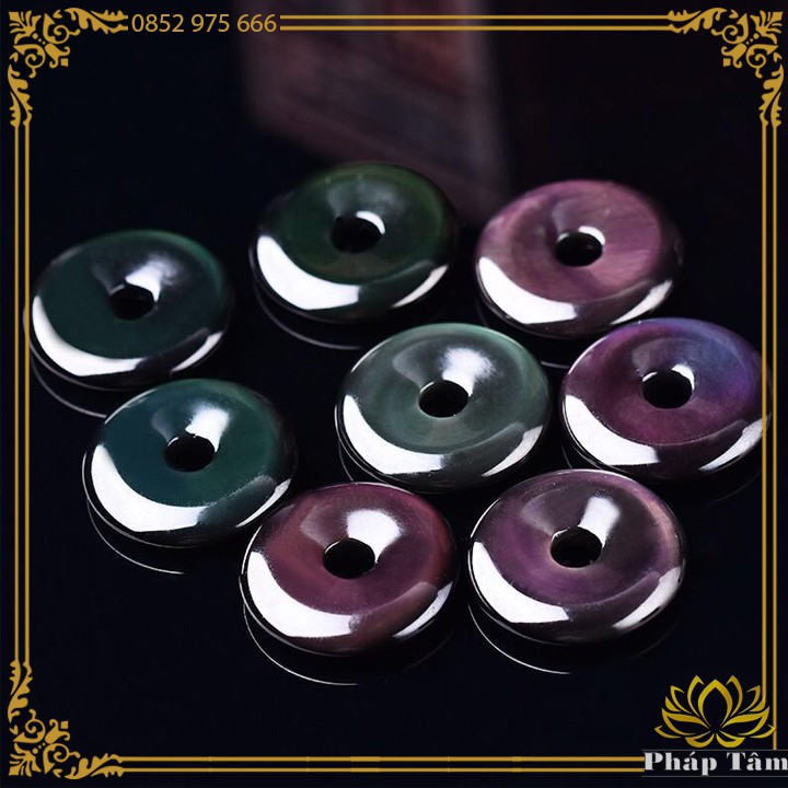 Dây Chuyền Đồng Điếu Mặt Đá Obsidian Cầu Vồng Tự Nhiên Hạng AAAA - Tâm Phong Thủy