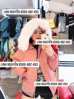 Phao béo mũ lông trắng