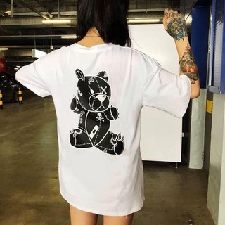 Áo thun nữ tay lỡ freesize phông form rộng dáng Unisex, mặc lớp, nhóm, cặp in hình GẤU CHỘT ĐEN