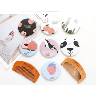 gương mini kèm lược gỗ