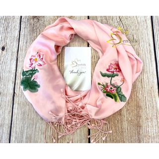 Khăn Choàng Cổ Lụa SenSilk Thêu Hoa Sen