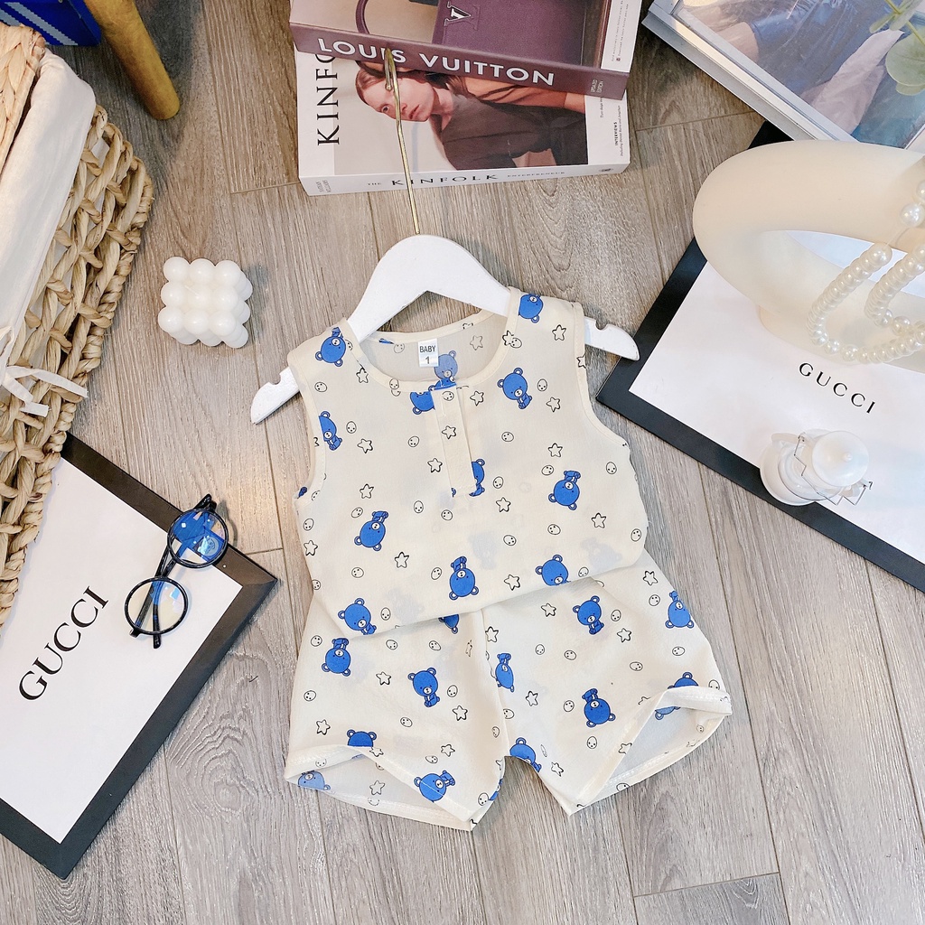 Bộ 3 Lỗ Hoạ Tiết Gấu Đáng Yêu Cho Bé Chất Liệu Vải Xô Muslin Đủ Size Từ 8-18Kg VNXK Nhật-Hàn