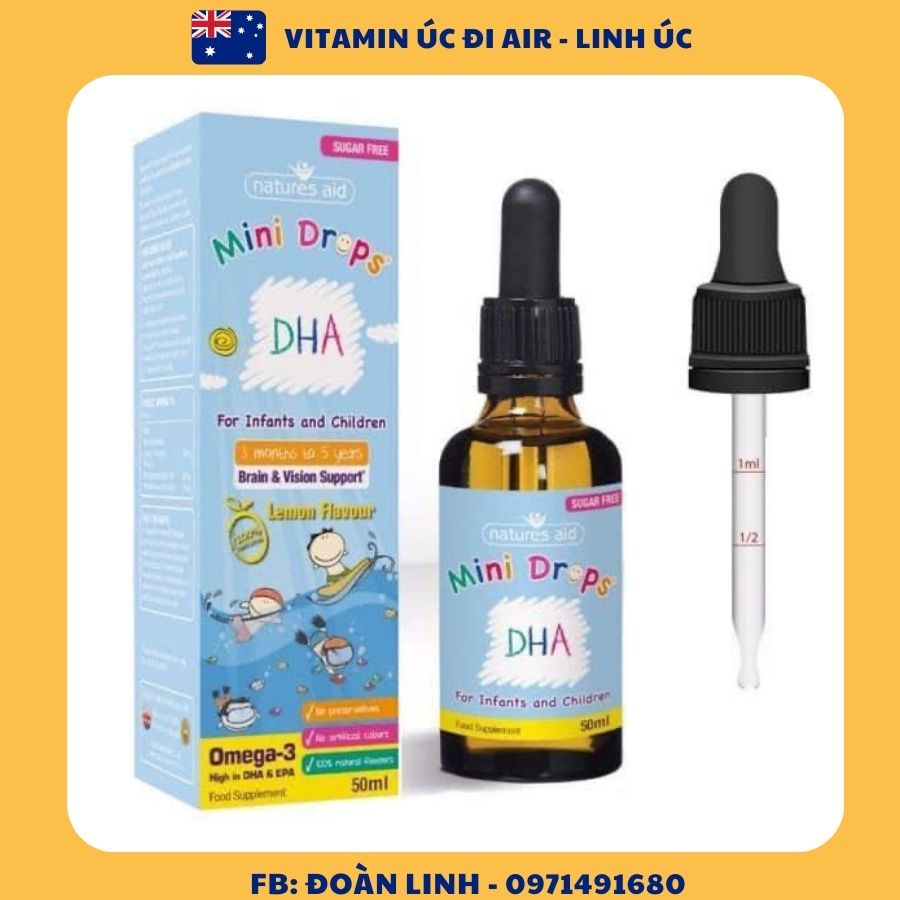 DHA Drops Natures Aid Anh 50ml, Hàng Chuẩn Anh, DHA Drops, Bổ sung DHA cho trẻ từ 3 tháng natures aid