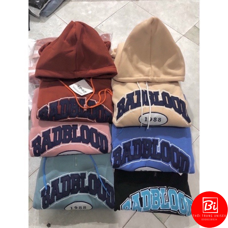 Áo Khoác Hoodie Khoá Zip Thêu BADBLOOD 1988_Chất Nỉ Ngoại Bông Loại 1 Dày Dặn Không Xù Lông Nón May 2 Lớp Rộng Trùm Đầu