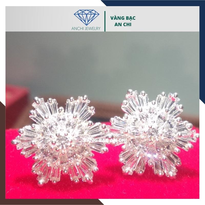 Bông tai hoa đá to - chuẩn bạc ta, đá baguette - An chi jewelry