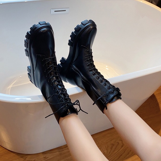Boots Martin Ulzzang cổ ngắn đan dây đế răng cưa cao 5cm | BigBuy360 - bigbuy360.vn
