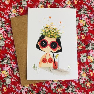 Postcard handmade cute chúc mừng sinh nhật/kỉ niệm hình cô bé sệc xi