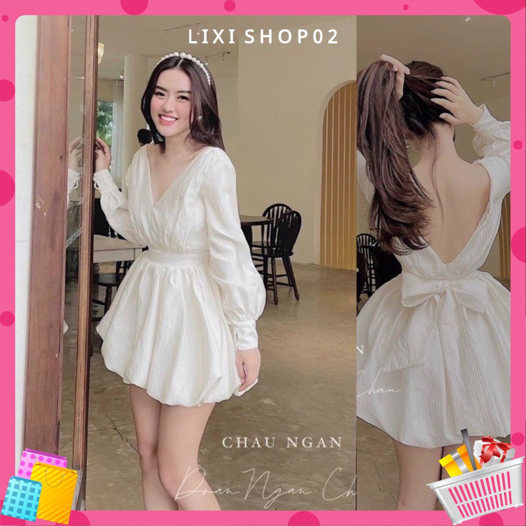 [mẫu mới]Đầm thiết nữ cổ V nơ lưng dễ thương mặc dự tiệc dạo phố rất xinh mã [VYLY]