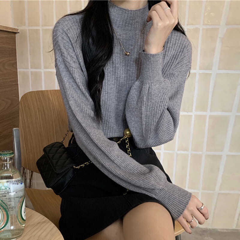 Áo sweater dệt kim cổ lọ thiết kế dễ thương dành cho bạn nữ