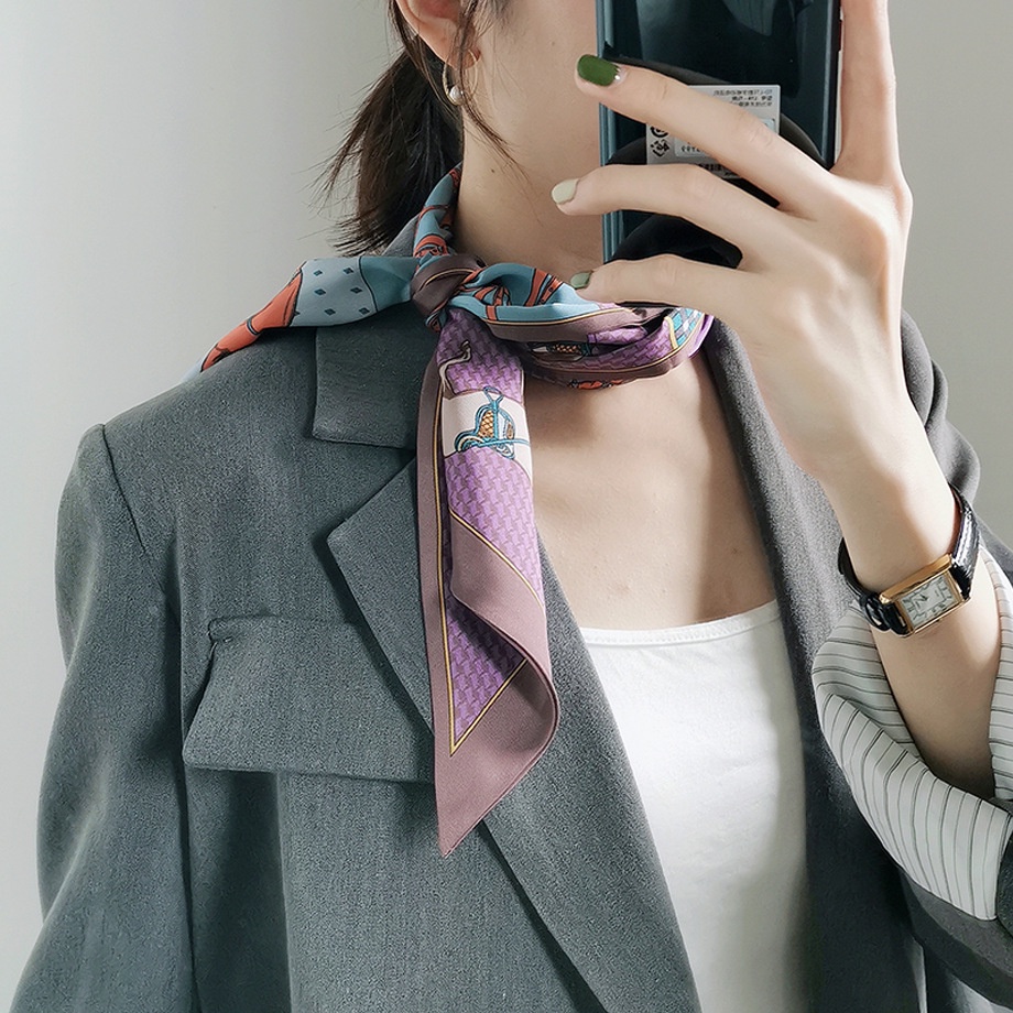 Hàng Mới Về [Hàng Mới Về] Khăn Quàng Cổ Lụa Dài Thắt Nơ Phong Cách Âu Mỹ Cổ Điển