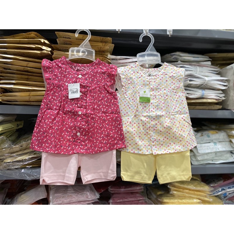 [LULLABY] Bộ cộc tay bé gái cotton Poplin Lullaby cao cấp