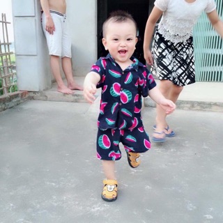 Bộ lanh lụa dáng sơ mi cho bé trai