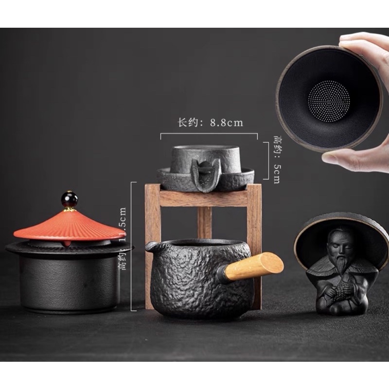 SET ẤM TRÀ SÀNH SỨ KHUNG GỖ TRANG TRÍ