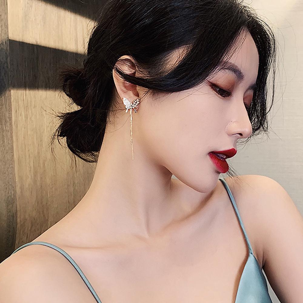 Khuyên tai mặt hình bươm bướm dáng dài đính đá thời trang dành cho nữ