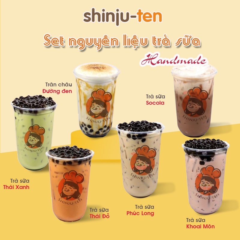 Set nguyên liệu pha trà sữa trân châu, truyền thống, thái xanh, thái đỏ, phúc long thơm ngon, 13-15 ly