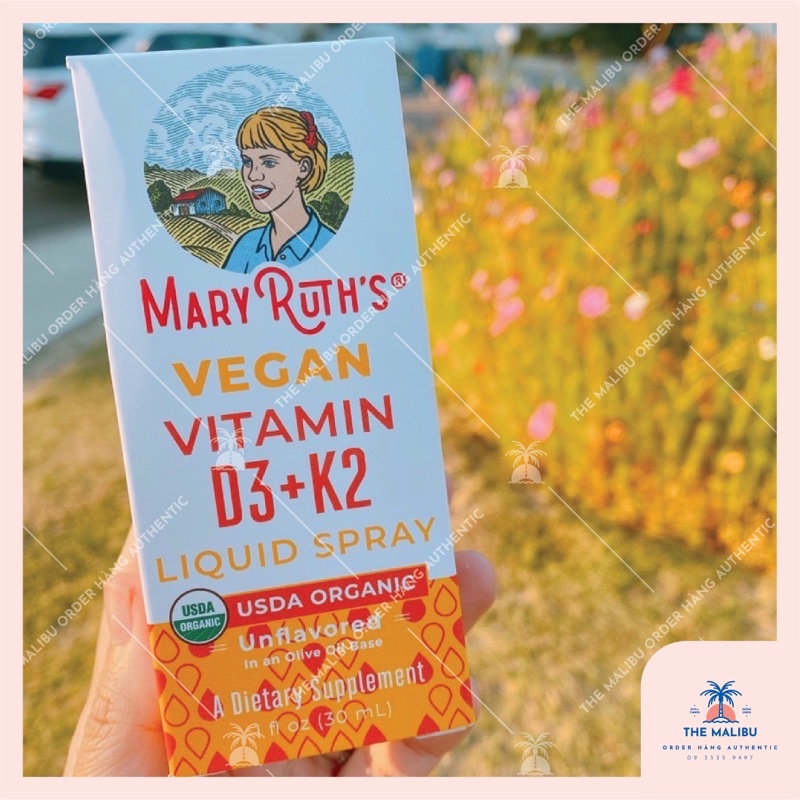Vitamin D3 K2 Mary Ruth’s liquid spray hữu cơ dạng xịt cho trẻ em, người lớn 30ml