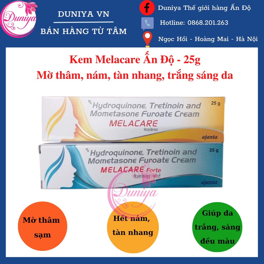 Kem Melacare Ấn Độ giảm nám mờ thâm, tàn nhang, trắng da 25g - duniya