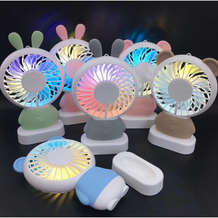 Quạt mini siêu dễ thương tích hợp đèn led Linglong Rabbit