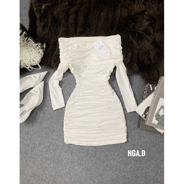 Đầm body nhún trễ vai tay dài