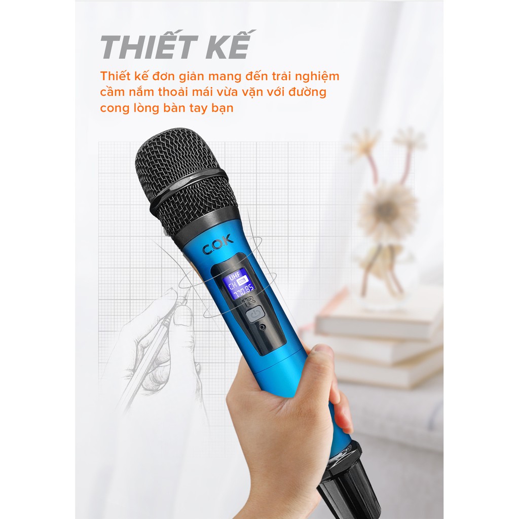 Bộ 2 Micro Karaoke Không Dây Cao Cấp COK ST-232 - Thời Lượng Pin 6h Màn Hình LED Chống Nhiễu Giảm Ồn Lọc Âm