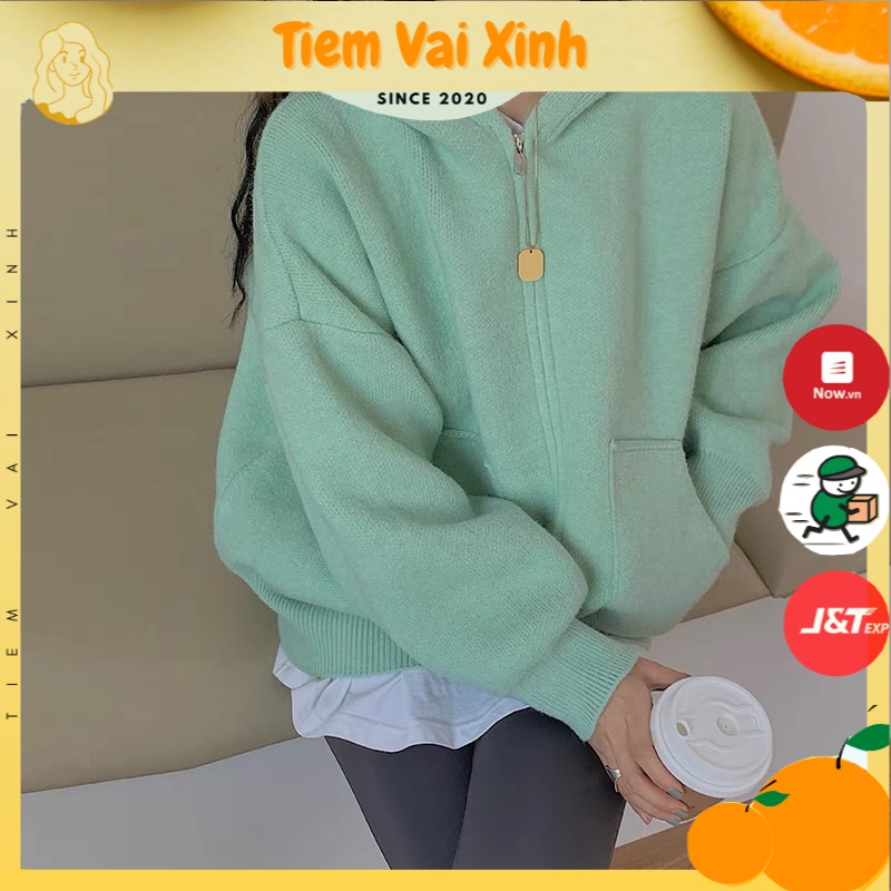 Áo Khoác Hoodie Tiệm Vải Xinh Áo Khoác Nữ Len Dáng Hoodie Màu Trơn