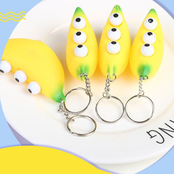Móc khoá squishy gudetama quả chuối bóp ra mặt cười ngộ nghĩnh-bóp ra mắt trố-Móc khóa hình trái chuối siêu đẹp