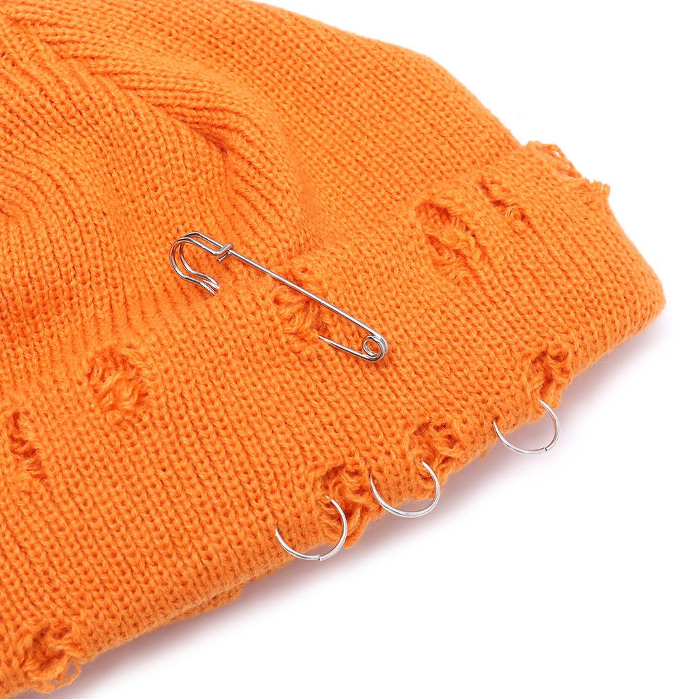 Mũ beanie dệt kim đính vòng kim loại giữ ấm mùa đông phong cách Harajuku thời trang cho nam và nữ 2021