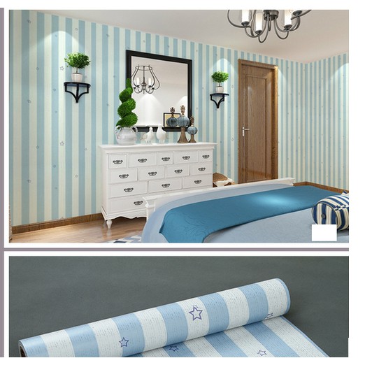 Giấy Dán Tường Sọc Sao Xanh 10M Khổ 45cm