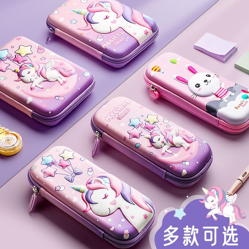 HỘP BÚT BÓP VIẾT HỌA TIẾT UNICORN IN NỔI 3D MÀU HỒNG TÍM CHO BÉ GÁI XINH XẮN
