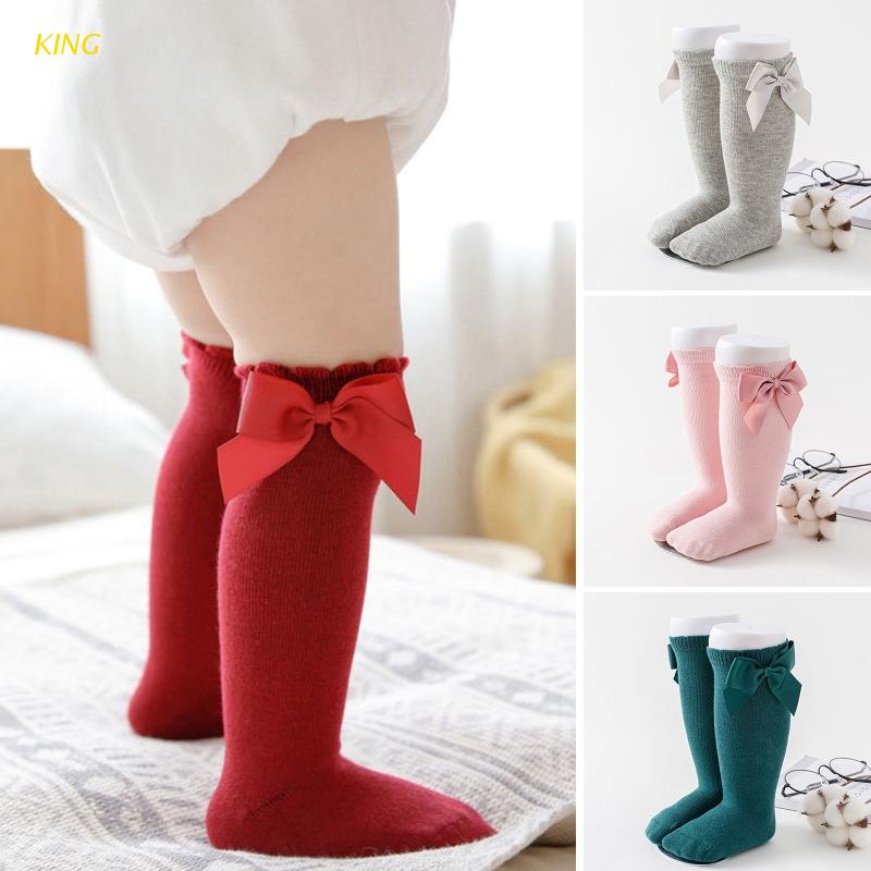Vớ Dài Tới Gối Màu Trơn Đính Nơ Dễ Thương Cho Bé Gái Sơ Sinh
