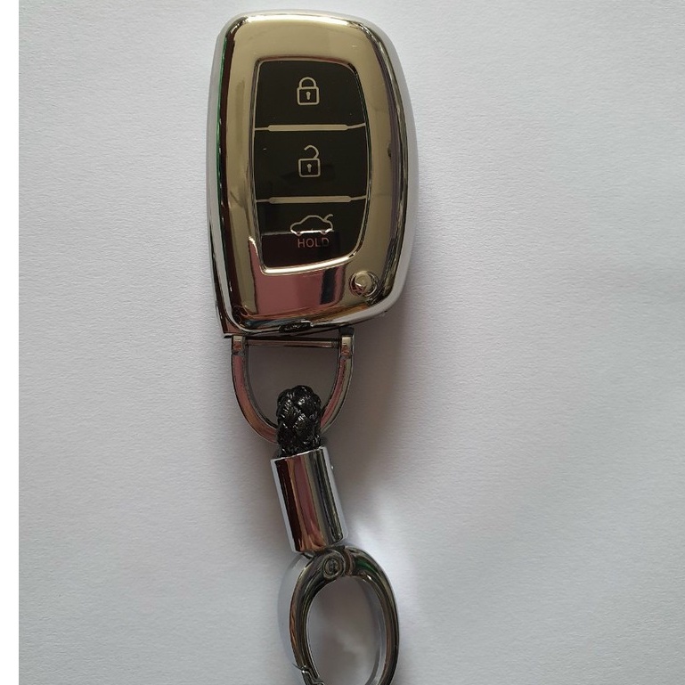Bao ốp chìa khóa mạ crom Hyundai I10 - Elantra - Tucson bản thông minh - I10 chìa bật , tặng quà móc thất lạc
