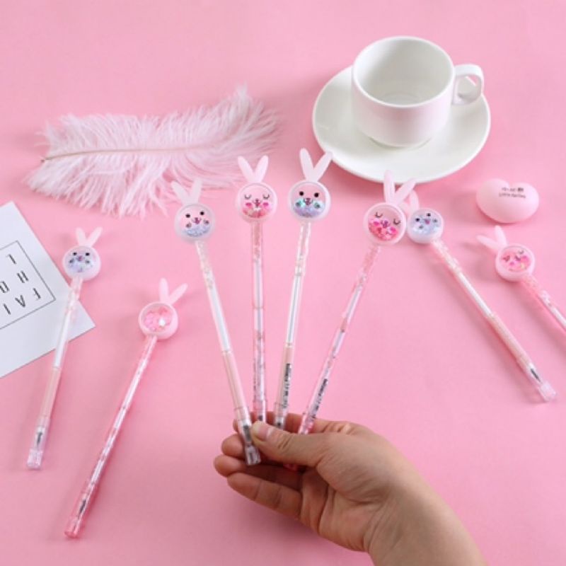 Bút bi nước hình Thỏ kim tuyến lấp lánh