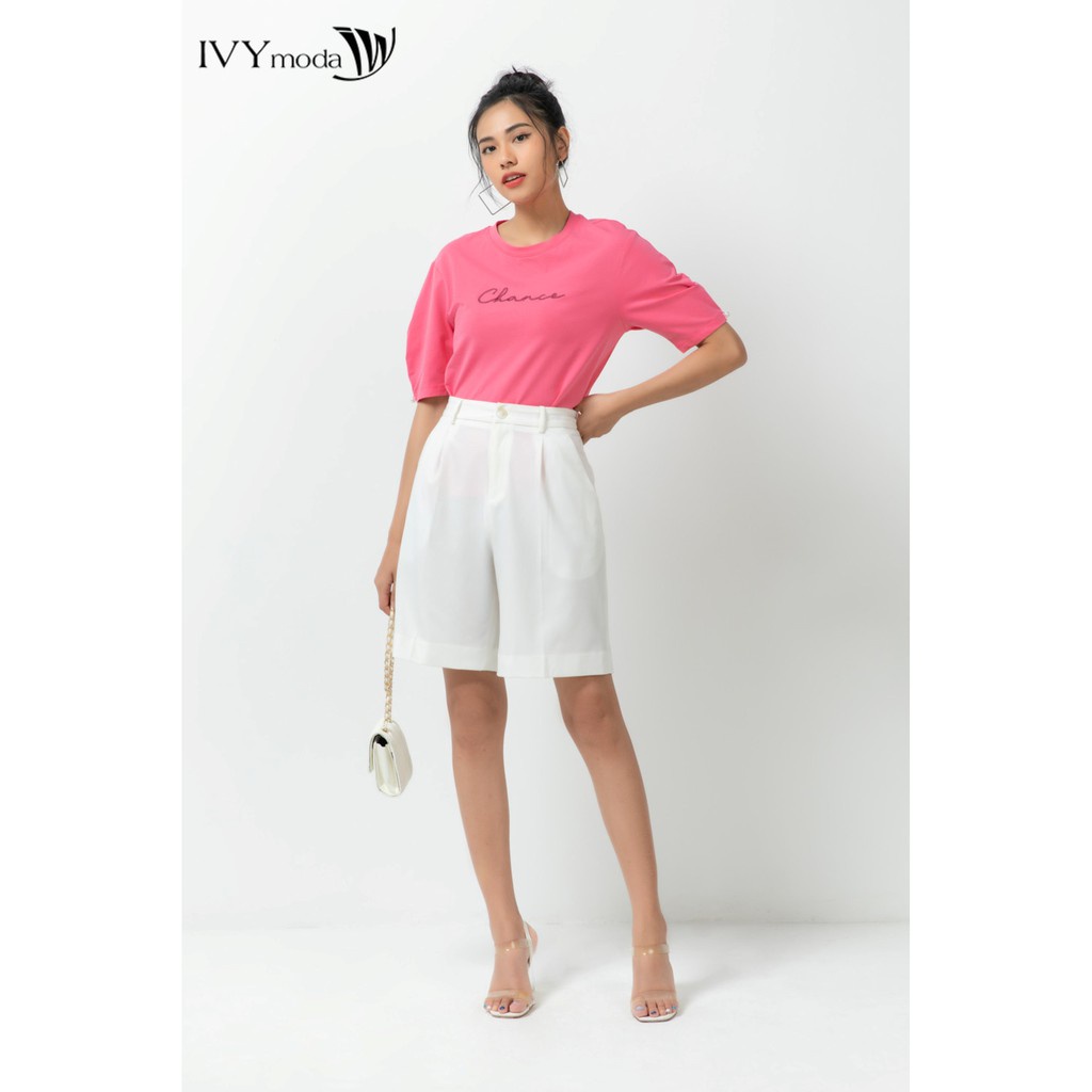 Áo thun nữ thêu chữ Chance IVY moda MS 57B8609