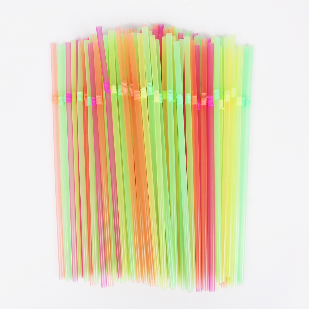 Set 100 ống hút nhựa huỳnh quang 21cm linh hoạt có thể bẻ cong tiện dụng cho các bữa tiệc