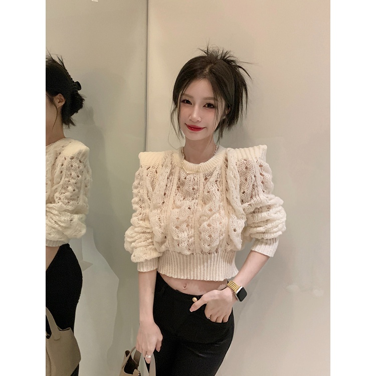 Áo sweater ZHELIHANGFEI dài tay eo cao thiết kế kiểu rách phong cách quyến rũ