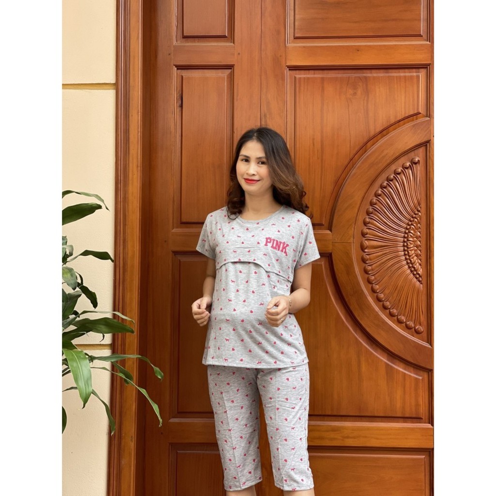Bộ đồ bầu và sau sinh LỬNG PINK LẬT TI chất cotton thấm hút mồ hôi