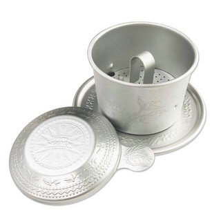Phin nhôm hoa văn Trống đồng  + Ly sứ Trung Nguyên