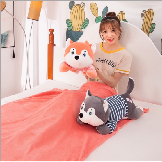 Bộ chăn gối văn phòng hình thú 3in1 vải nhung mềm mịn kích thước mền 1m2*1m7