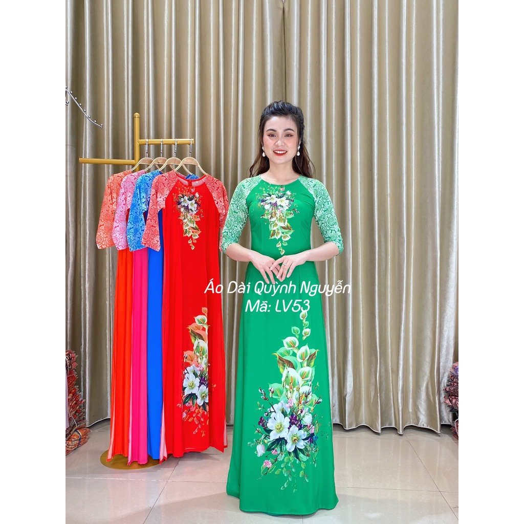 Áo dài cách tân, áo dài nữ lụa nhật in 3d cao cấp siêu mềm mịn, Áo dài Quỳnh Nguyễn mã LV53
