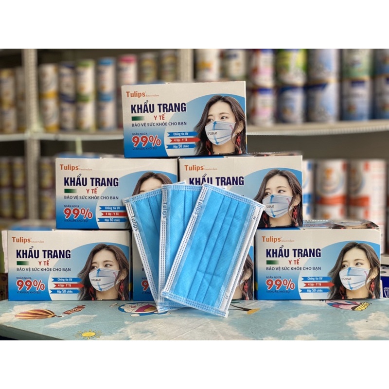 Khẩu trang y tế 4 lớp hàng công ty hộp 50c