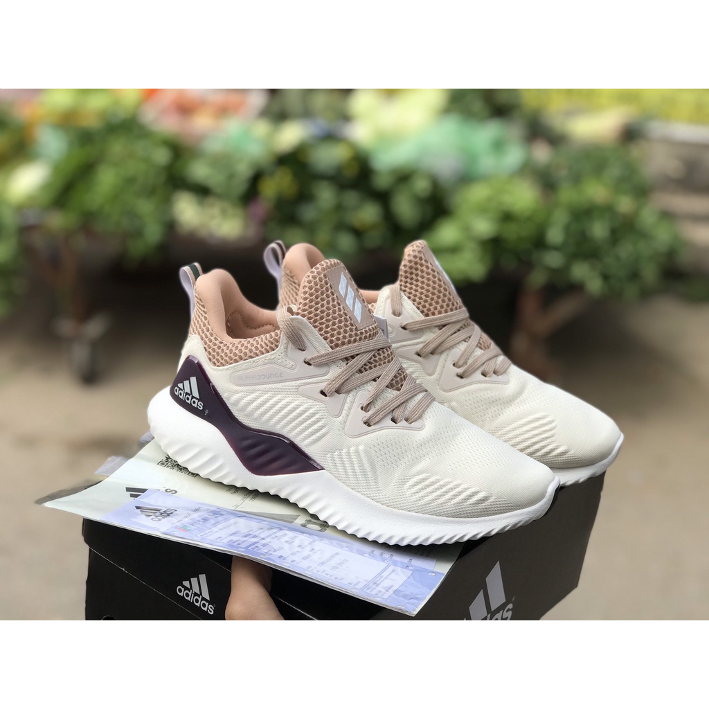 📢 Giày Thể Thao, Giày Sneaker Alpha Bounce Trắng Sữa Viền Nâu