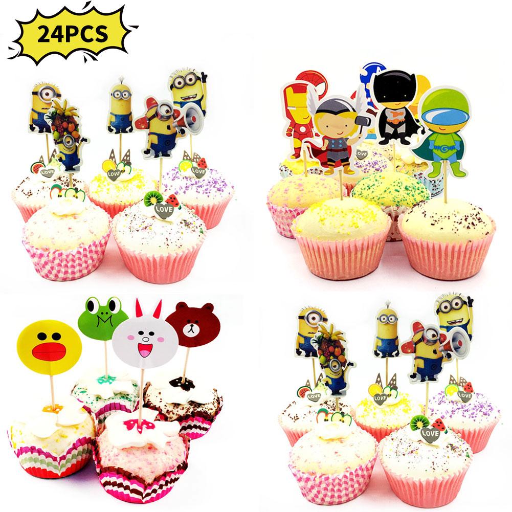 24 CÁI Mô Hình Hoạt Hình Đáng Yêu Trẻ Em Sinh Nhật Cupcake Toppers Lựa Chọn Bánh Tiệc Trang Trí Cờ Tăm