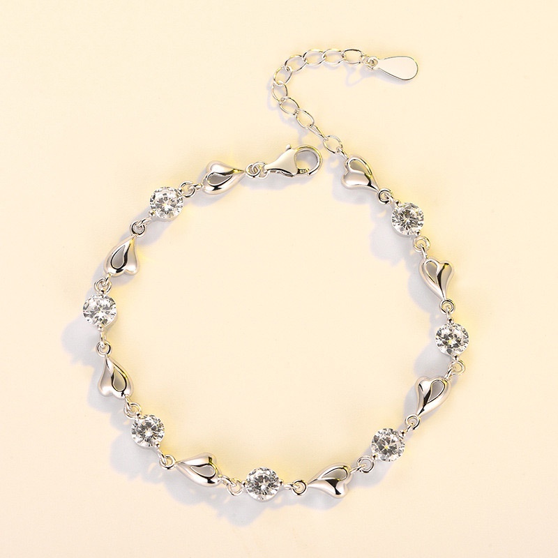Vòng Tay Đính Đá Zircon Hình Trái Tim Xinh Xắn Cho Nữ