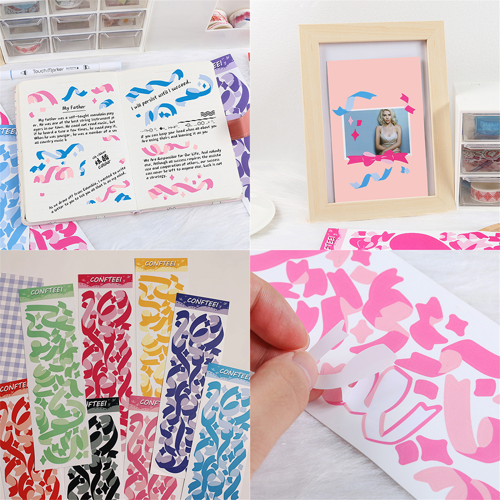 Sticker họa tiết ruy băng dài dùng để trang trí hình/điện thoại DIY