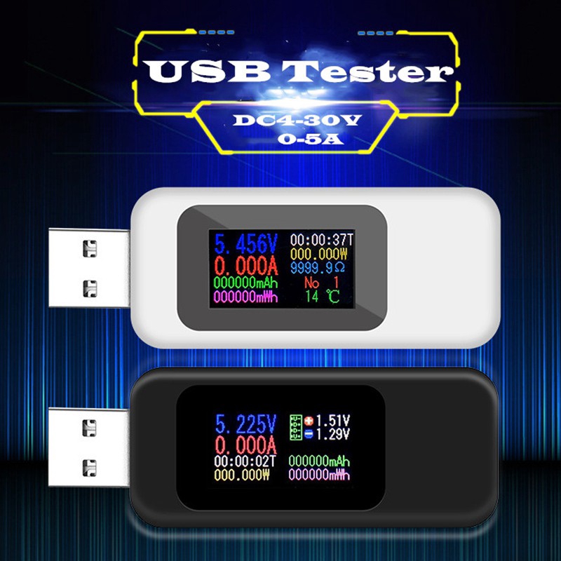 Màn hình màu 10 trong 1 Máy kiểm tra USB 0-5A Điện áp DC 4-30V Bộ sạc USB Máy đo điện Máy đo điện di động Máy dò pin