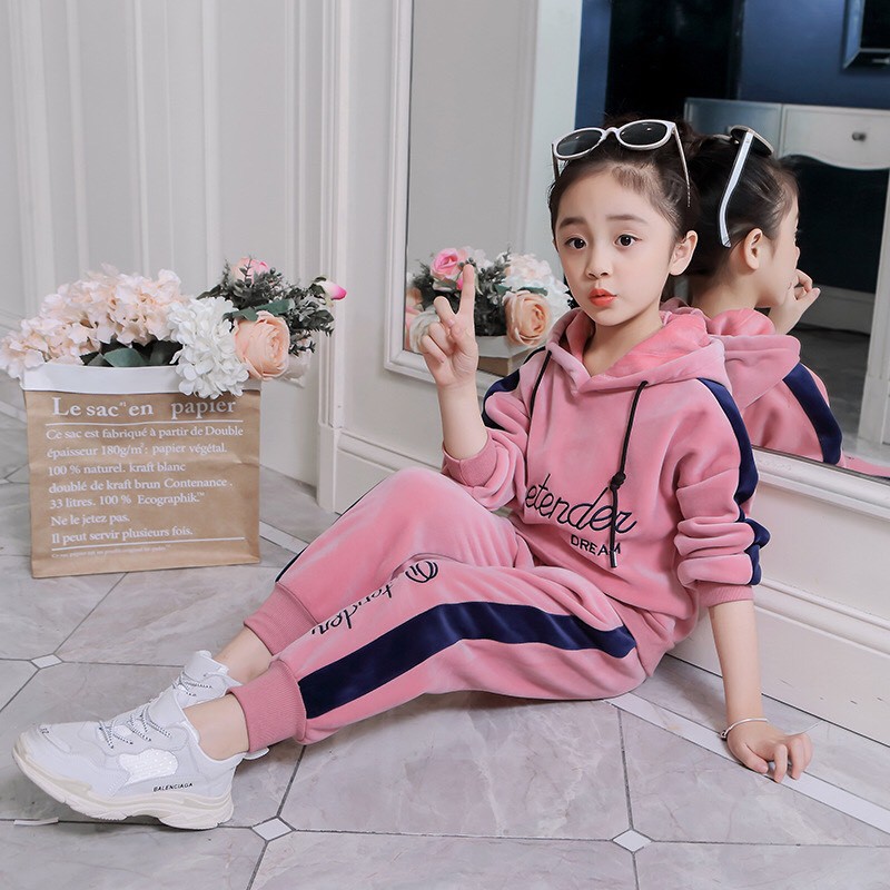 Bộ quần áo nỉ thu đông &quot;DREAM PR&quot; 18-45kg cho bé gái 4-14 tuổi. Vải da cá, form chuẩn mẫu. G33