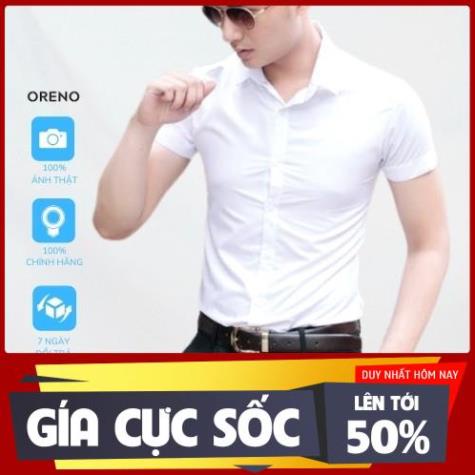 SIÊU SALE Áo Sơ Mi nam ngắn tay ORENO Áo Sơ Mi Nam Tay Ngắn Trắng Đen chất đẹp, sơ mi nam cộc tay body Hàn Quốc